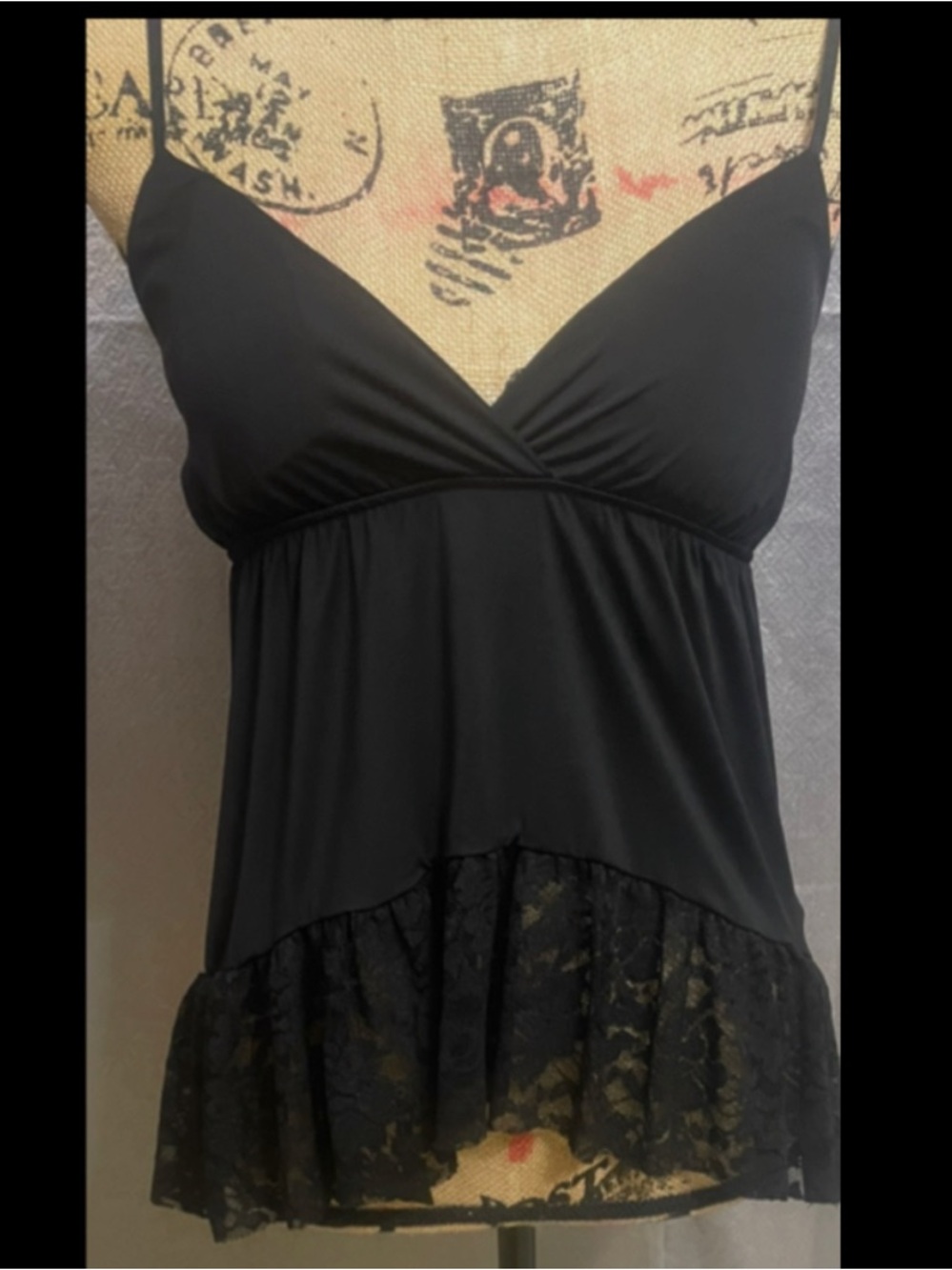 Black Lace Trim Babydoll Tank Top